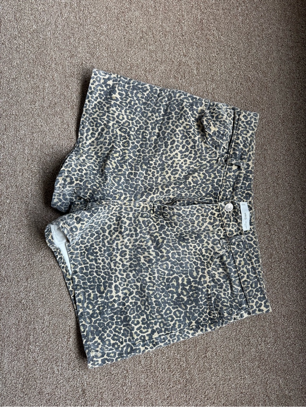 Mango Leopard Print Denim Shorts - Black & Tan
